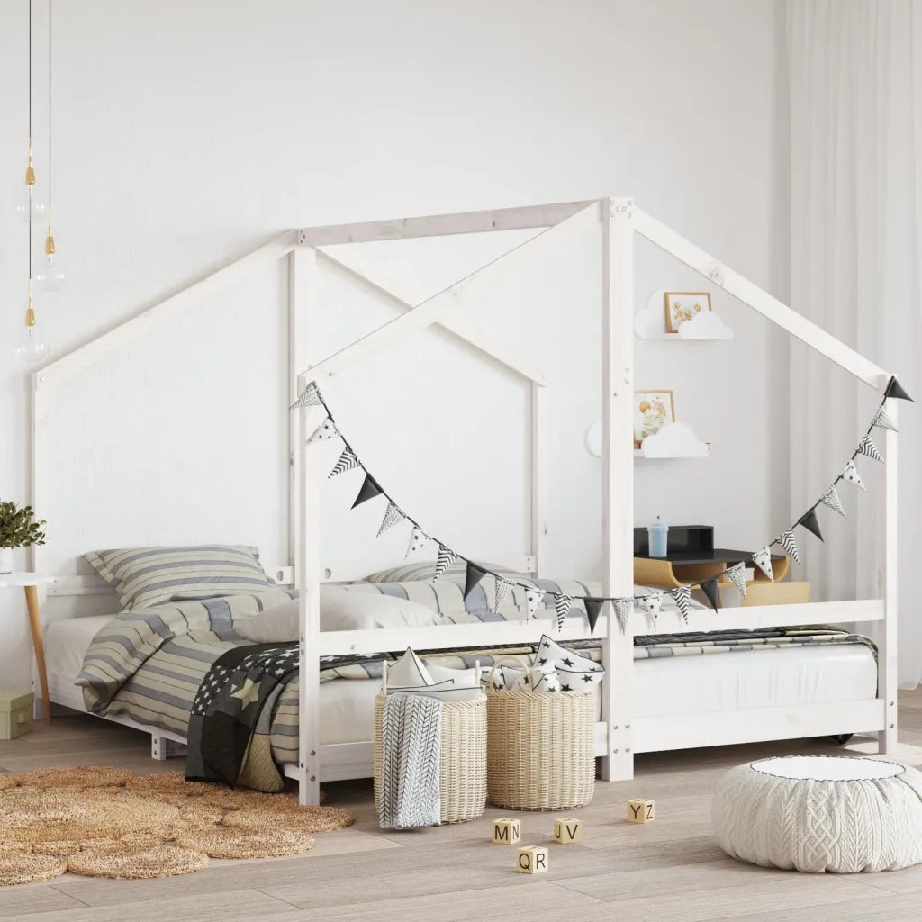 Giroletto per Bambini | Letto Infantile | Lettino Bianco 2x(90x190)cm Legno Massello Pino