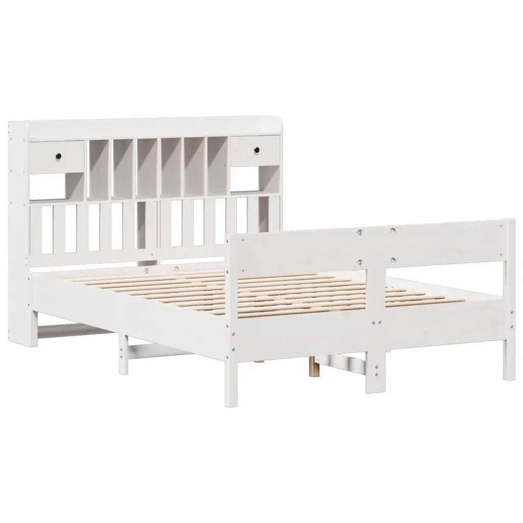 Letto Libreria senza Materasso-Struttura Letto con contenitore Bianco 150x200 cm Legno di Pino 268669