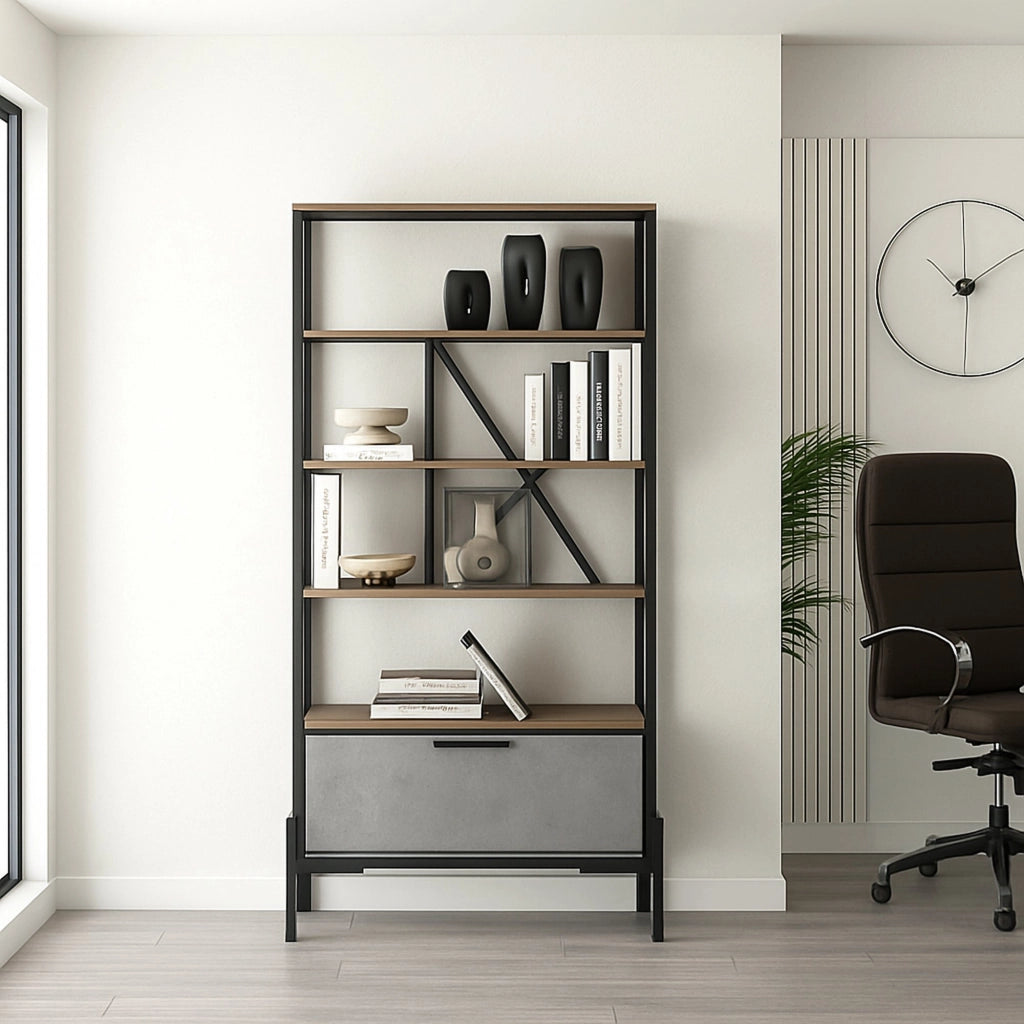 Biblioteca Fabrice, Libreria 4 Ripiani, 76x45x161h cm Marrone