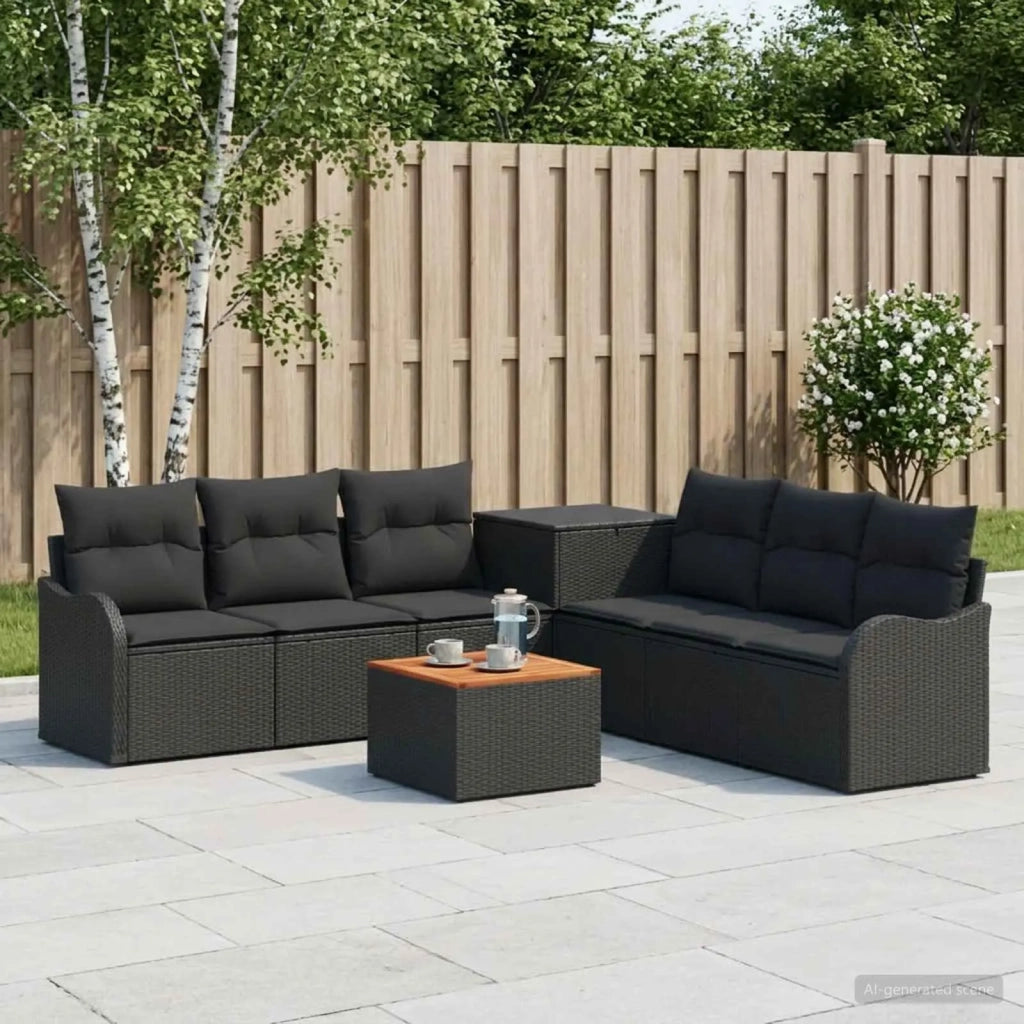 Set di divani 8 pz Nero Rattan sintetico e Acciaio 3448050