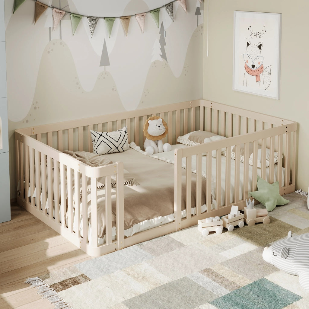 Letto in legno con recinzione - Zephmum - 90x200 - Crema