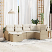 Set Divano da Giardino 6 Pezzi con Cuscini Beige in Polyrattan