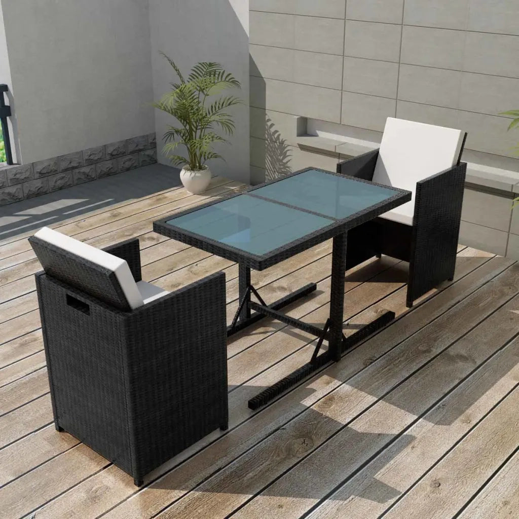 Set da Bistrot 3 pz con Cuscini in Polyrattan Nero 42539