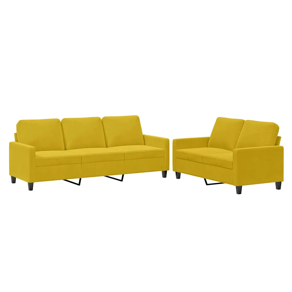 Set di Divani 2 pz con Cuscini giallo in Velluto