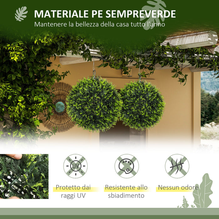 Set di 2 Piante Artificiali a Sfera Ø45 cm con Foglie di Cedro per Casa e Giardino Verde