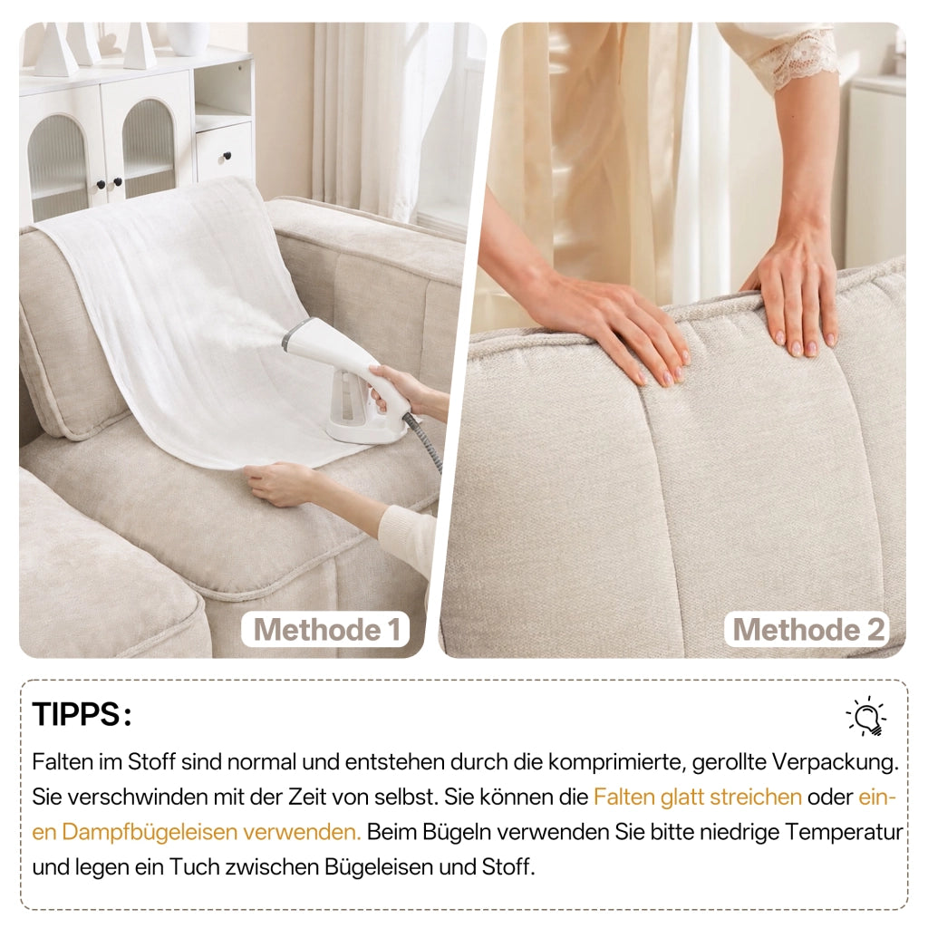 Divano modulare senza telaio con seduta profonda schienale ergonomico e base antiscivolo in poliestere beige