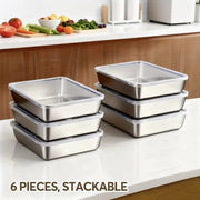 Set di 6 Contenitori di Stoccaggio in Acciaio Inox – Stivabili con Coperchi Translucidi, Resistenti al Congelatore e al Lavello