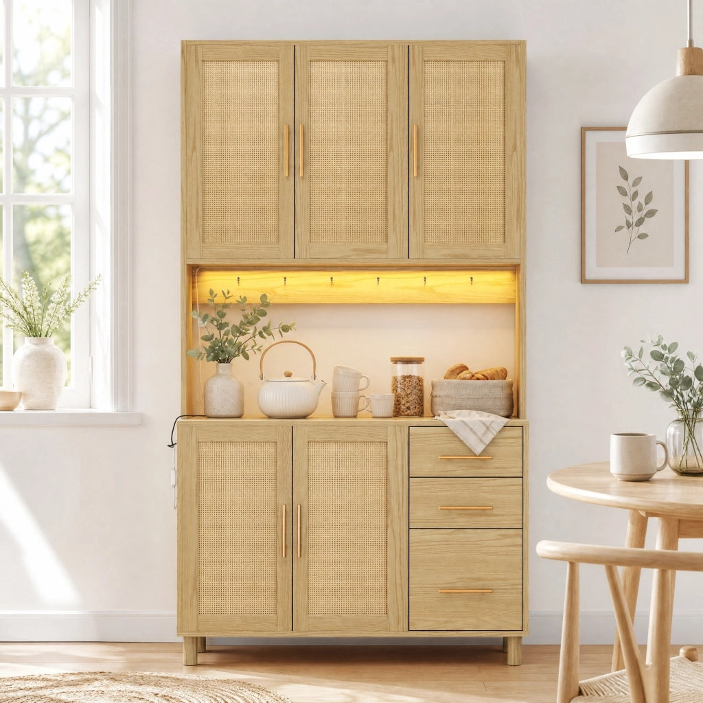 Credenza da cucina in MDF con LED, prese e ripiani regolabili
