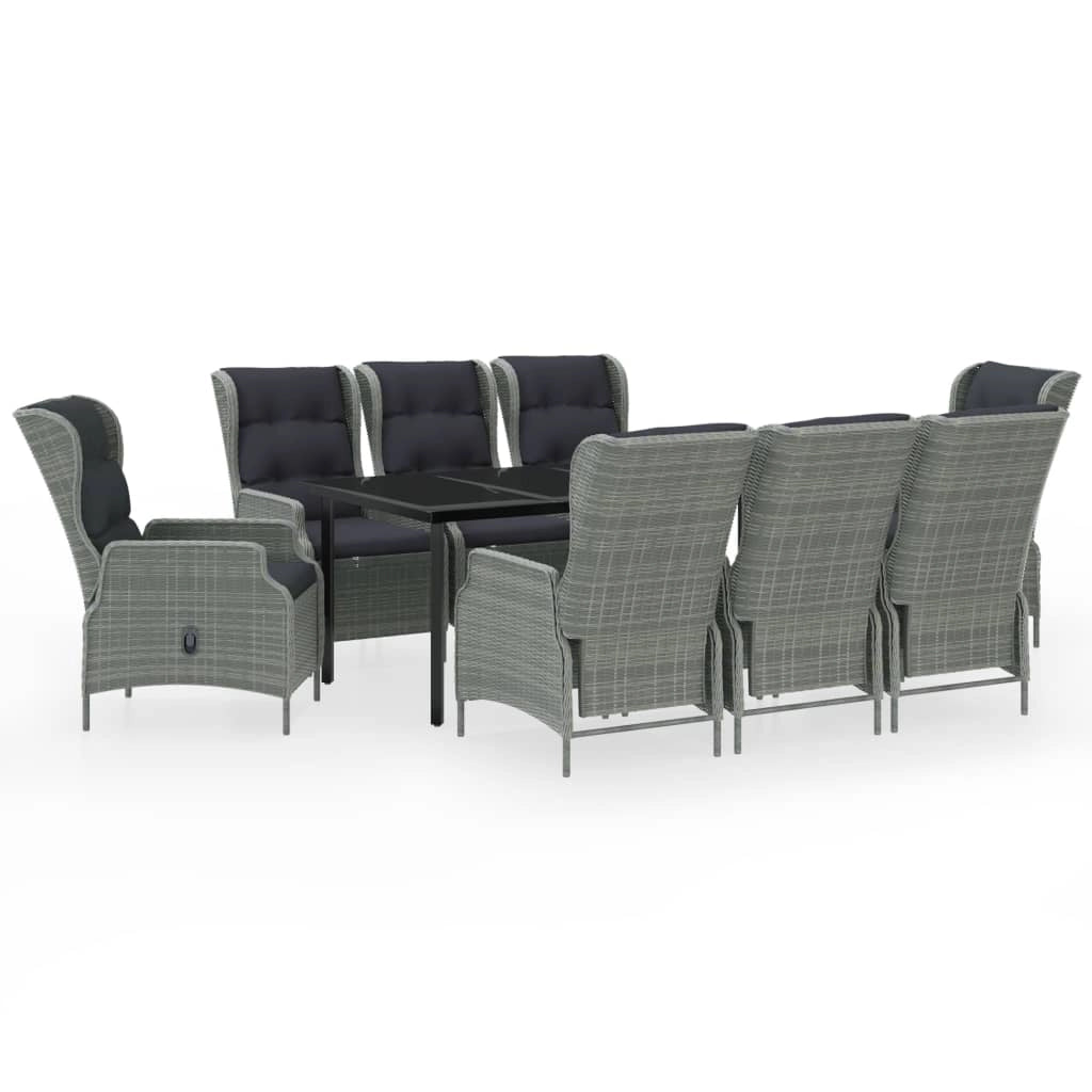 Set da pranzo da giardino per esterni da 9 pezzi mobili grigio chiaro 02_0014095