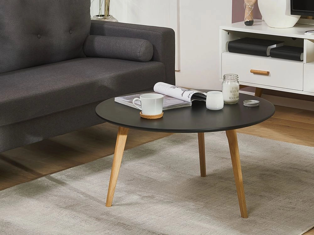Tavolino Nero Ovale Gambe Treppiede Tavolo In Legno Massello Piano Moderno Contemporaneo