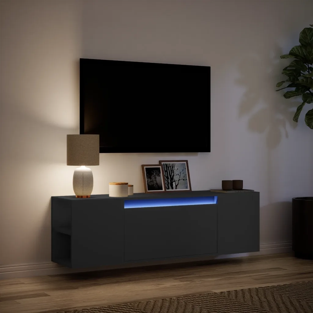 Mobile TV a Parete con Luci LED Nero 135x31x39,5 cm