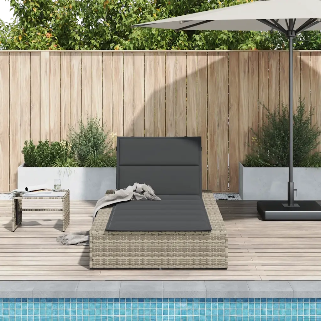 Sdraio da giardino | Lettino con Cuscino Galleggiante Grigio Chiaro in Polyrattan