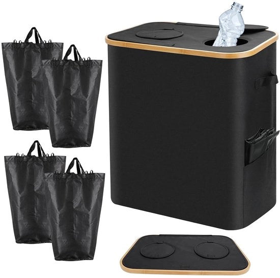 Contenitore di raccolta con 2 cassetti - Adatto per bottiglie con moneta - 140 litri - Nero