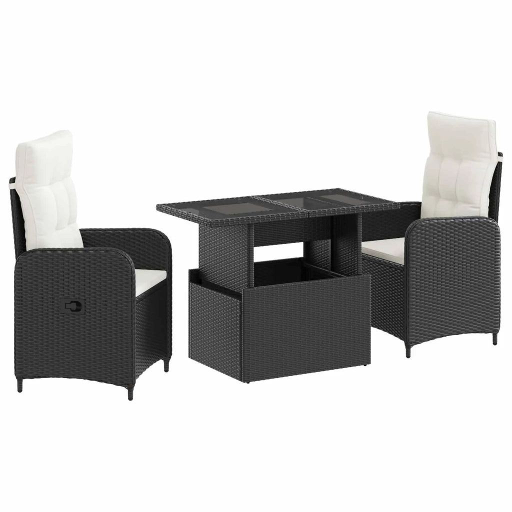 Set da pranzo per esterni 3 pz Nero e Bianco Crema polyrattan 3422402