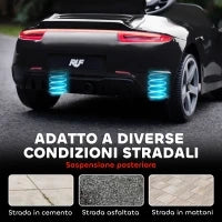 Macchina per Bambini 3-5 Anni con Licenza Ufficiale RUF GT, Telecomando, Cintura di Sicurezza e Musica, Nero