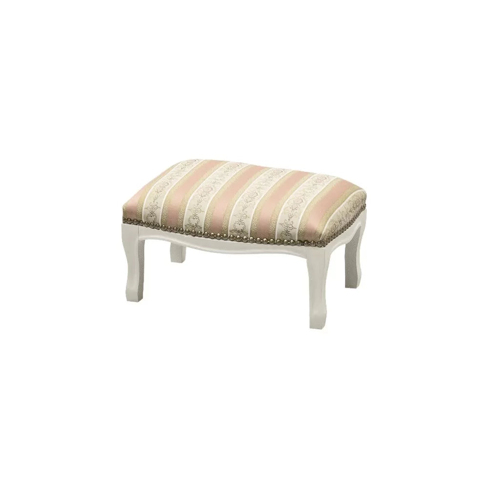 Poggiapiedi imbottito tessuto rosa legno shabby bianco 33x23x15 - Mobili 2G