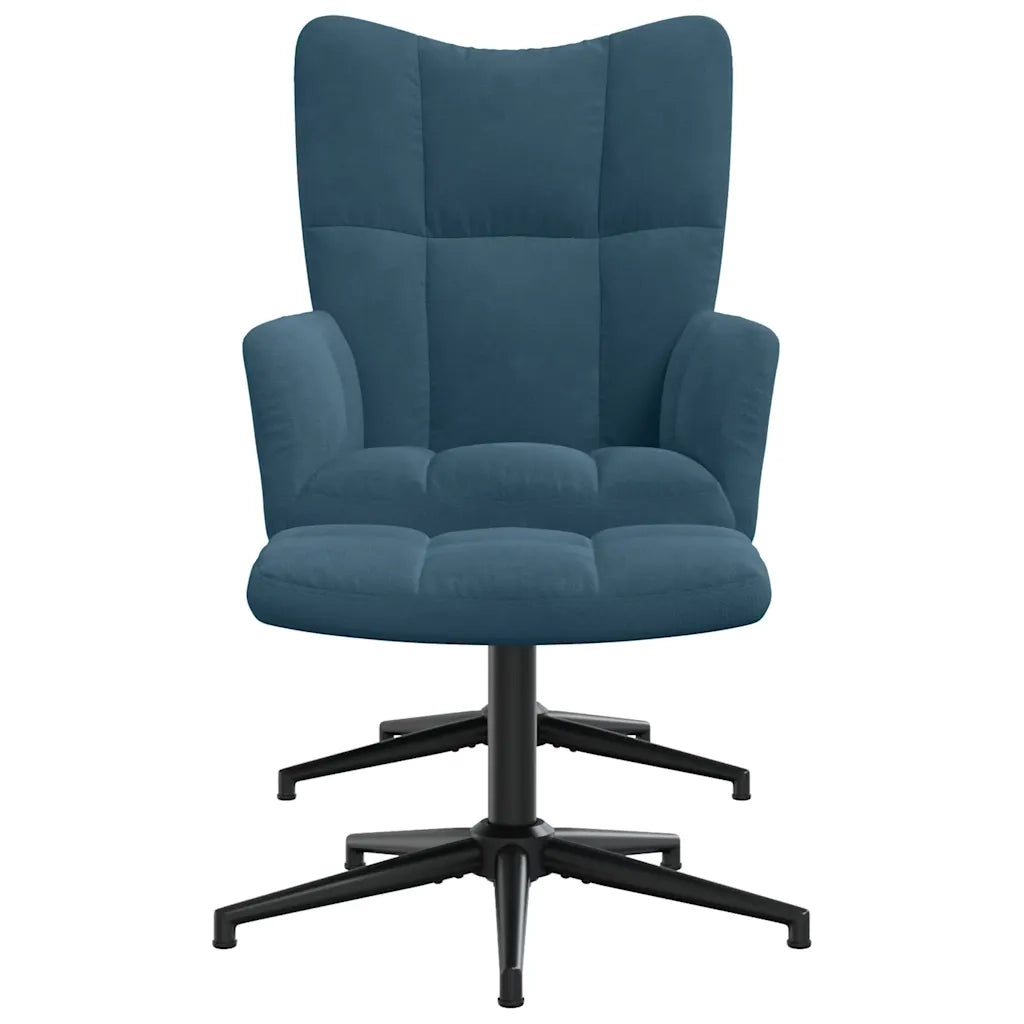 Poltrona Relax con Poggiapiedi Blu in Velluto 328116