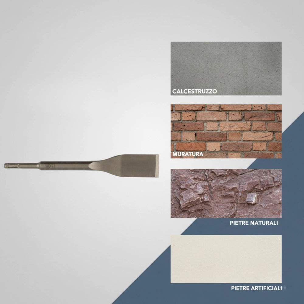 Scalpello a vanga curvo 40 x 260 mm per lavori edili e materiali resistenti