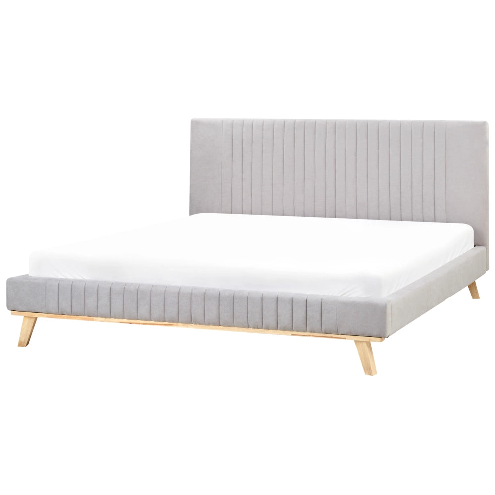 Letto matrimoniale in ciniglia grigio chiaro 180 x 200 cm struttura imbottita testiera trapuntata a canale