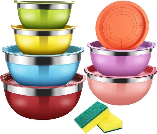 Set di ciotole in acciaio inossidabile con coperchio - set da 7 pezzi - Ciotole Premium