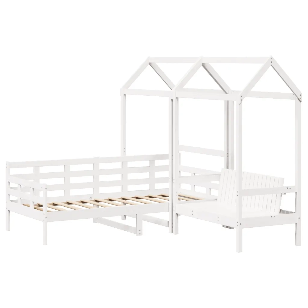 Set Dormeuse e Panca con Tetto Bianco 80x200cm Massello Pino