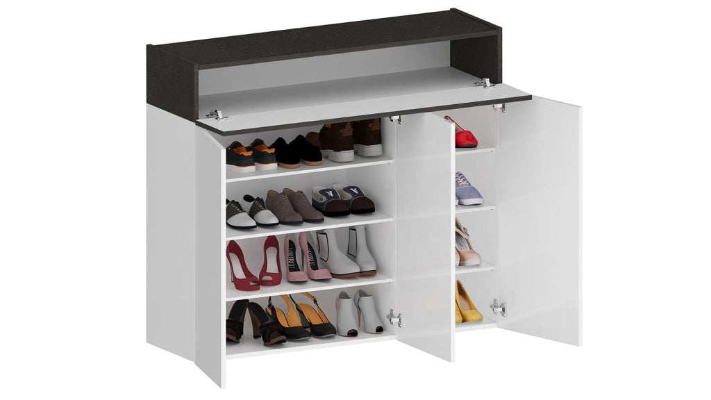 Scarpiera 3 Ante e 1 Ripiano a Ribalta 114x35x100 cm Savona 3A 1R Bianco Opaco/Grigio Ardesia