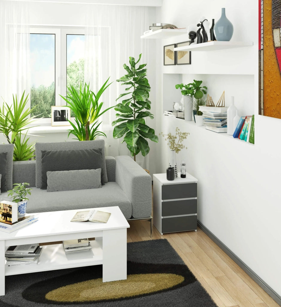 Comodino AKORD CL3 Bianca 40 cm 3 cassetti inserto frontale Grigio Grafite 40x35x57 cm