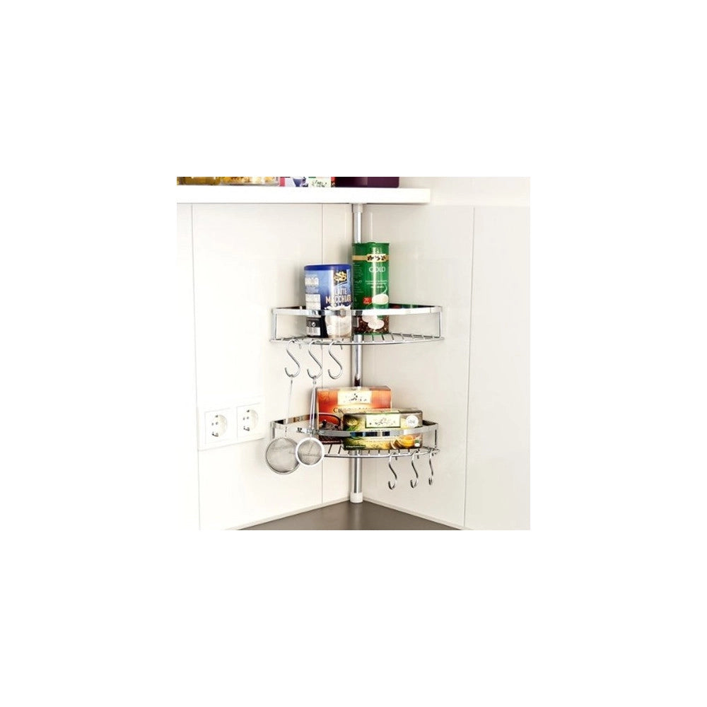 Trade Shop - Mensole Ad Angolo Alpina Cucina Con Barra Telescopica + 6 Ganci Mensola Scaffale -