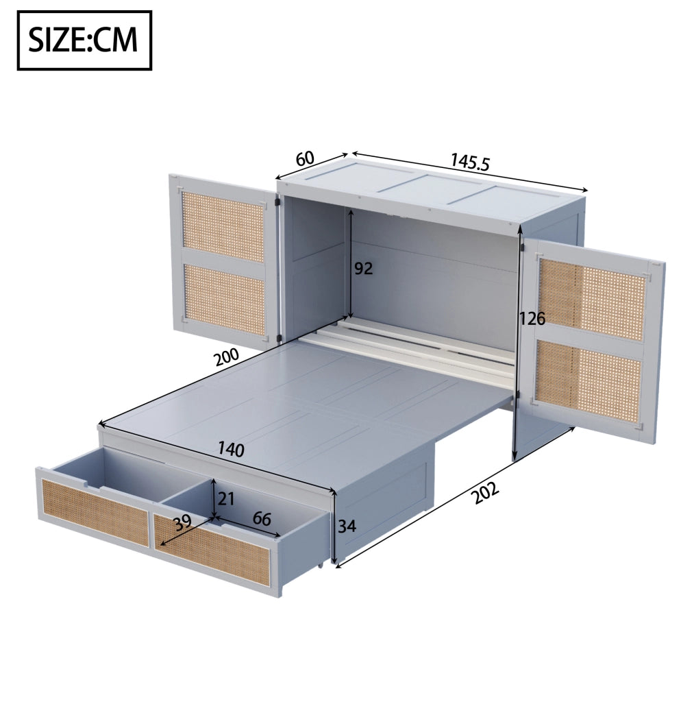 Letto a scomparsa 140x200 cm salvaspazio in legno