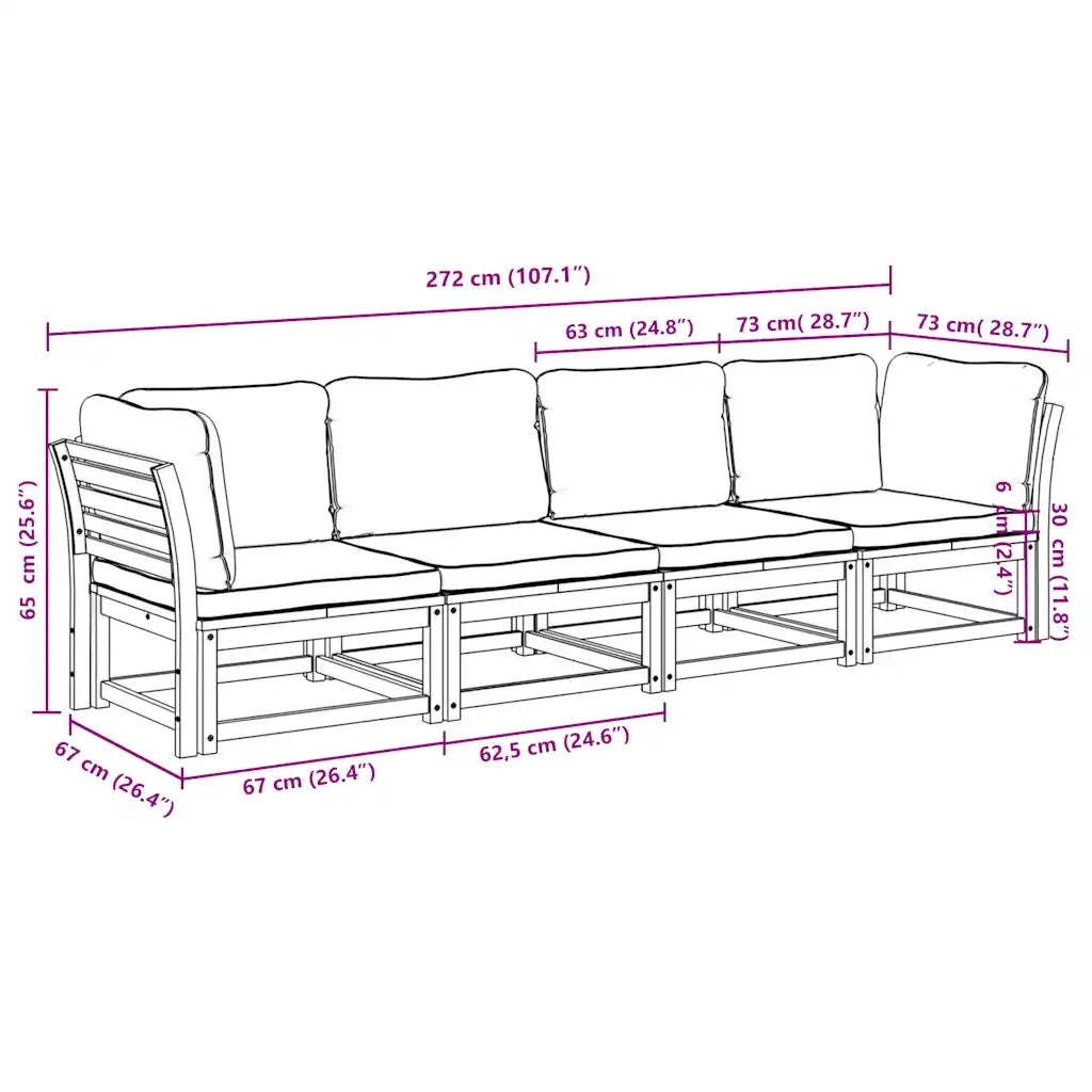 Set Salotto da Giardino 4pz con Cuscini Legno Massello Acacia