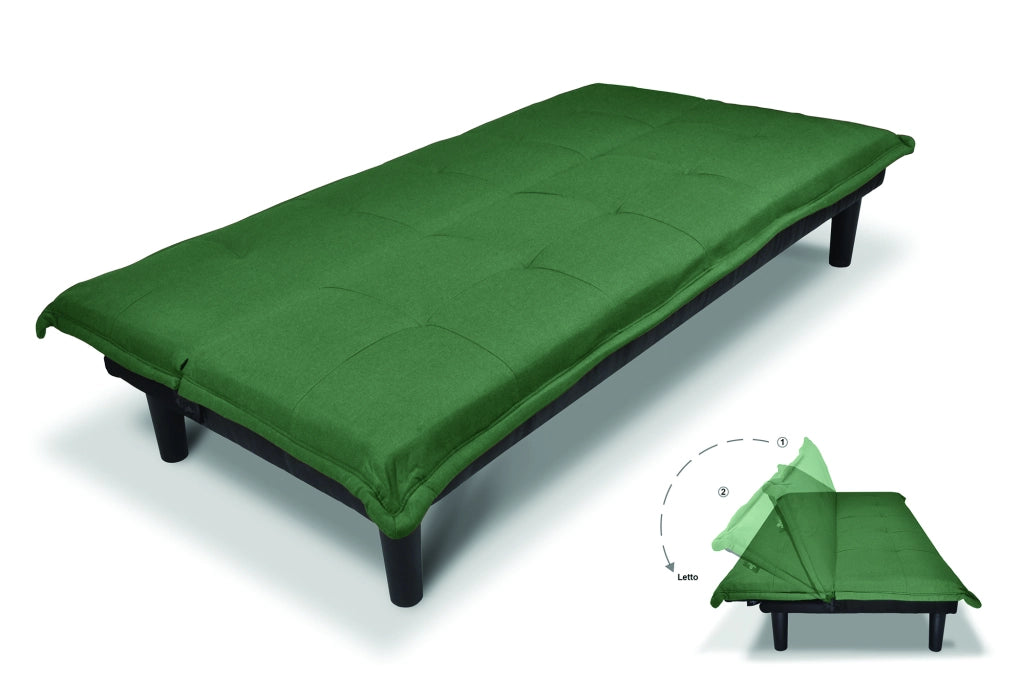 Divano letto clic clac, divanetto Russell in tessuto vellutato verde abete DL-RU38FB