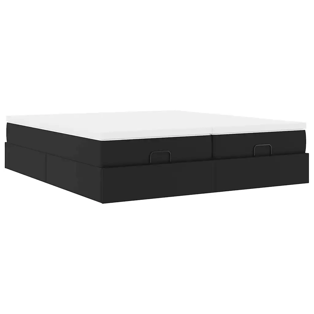 Struttura Letto Pouf con Materassi Nero 200x200 cm Similpelle 3311229