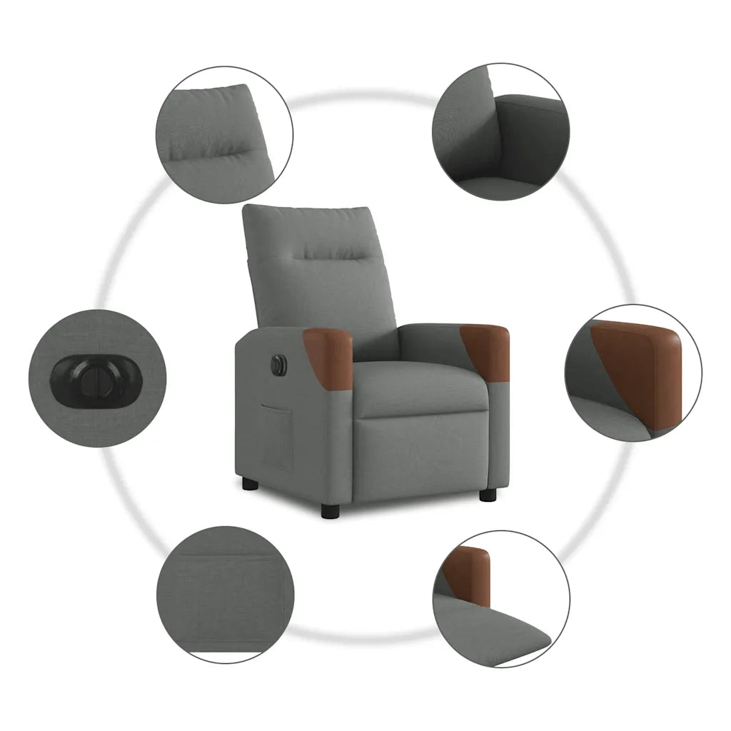 Poltrona Elettrica Reclinabile Grigio Scuro in Tessuto 3323991