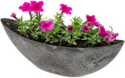 Bacino ovale per piante per esterno – grande vaso in pietra nera per giardino, balcone o cimitero