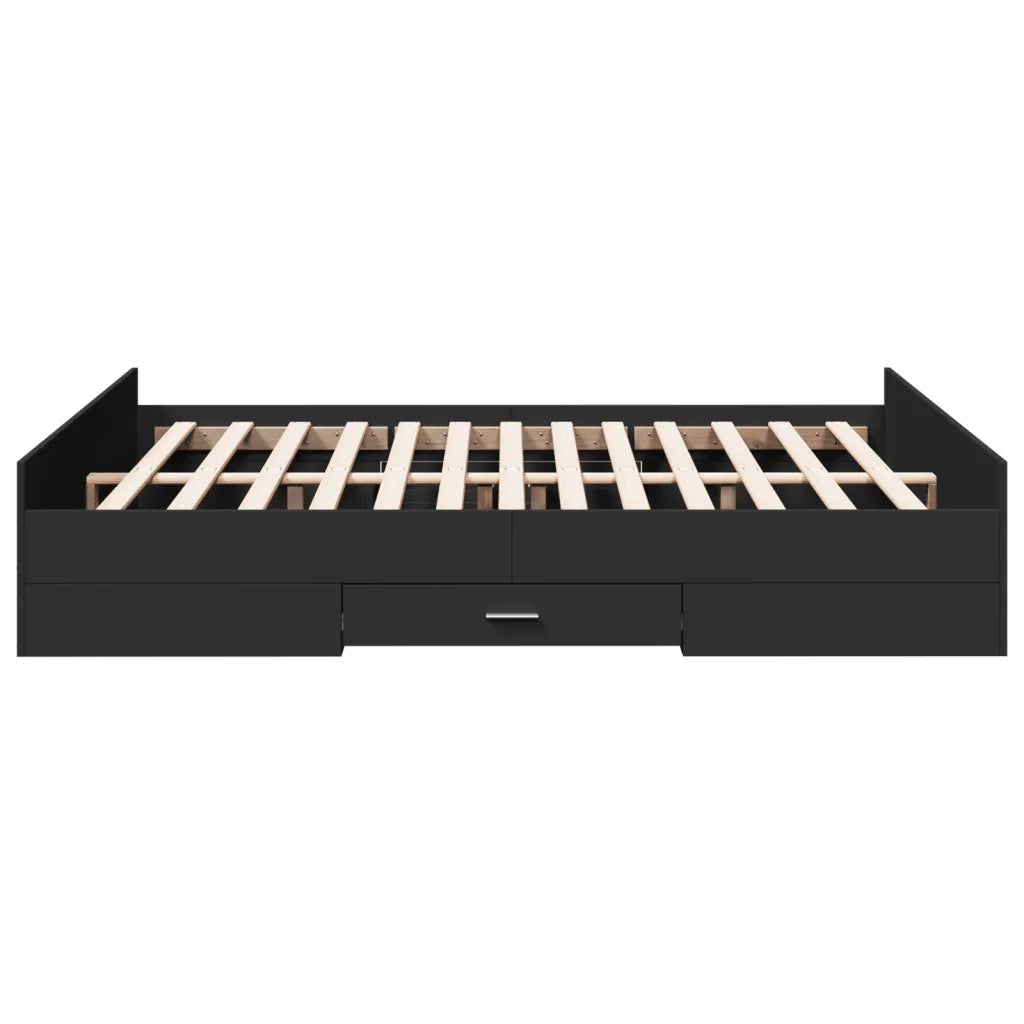Letto matrimoniale | Letto per adulti | Giroletto con Cassetti Nero 150x200 cm in Legno Multistrato