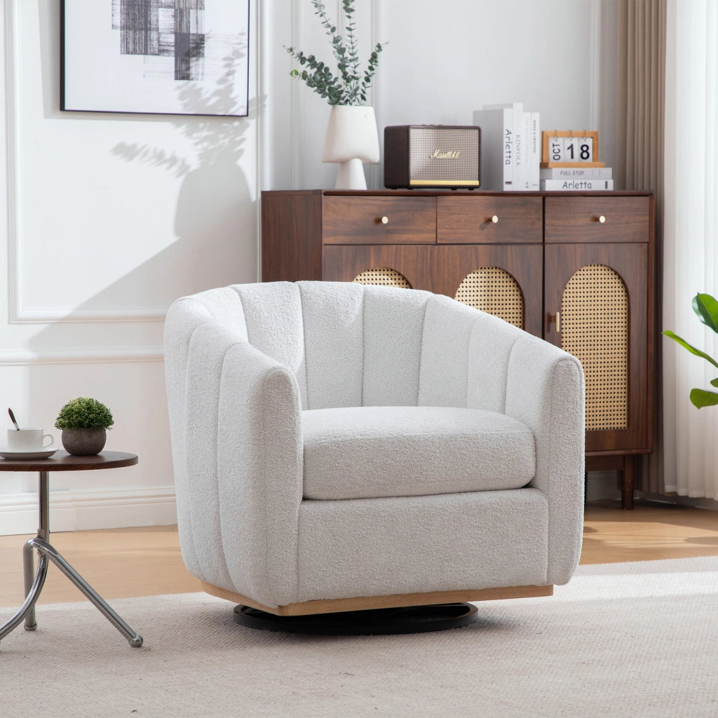 Poltrona Pouf Rotante in Tessuto Chenille con Poggiapiedi ¨C MINIMAL ¨C Avorio
