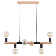 Lampada sospensione scandinava barra legno/nero 6xE27 LIDO Alfa