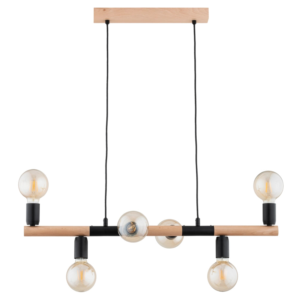 Lampada sospensione scandinava barra legno/nero 6xE27 LIDO Alfa