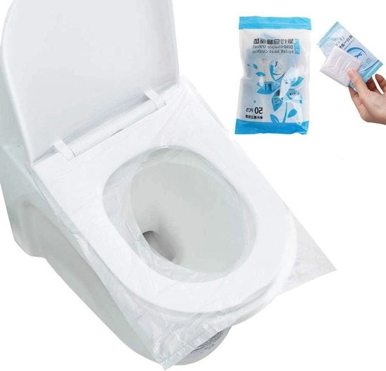 Sedili per WC da buttare - Impermeabili e antibatterici - Portatili - Indicati per bambini e donne incinte - Per uso pubblico - Hotel - Confezionati singolarmente - Dimensioni porta - 50 pezzi