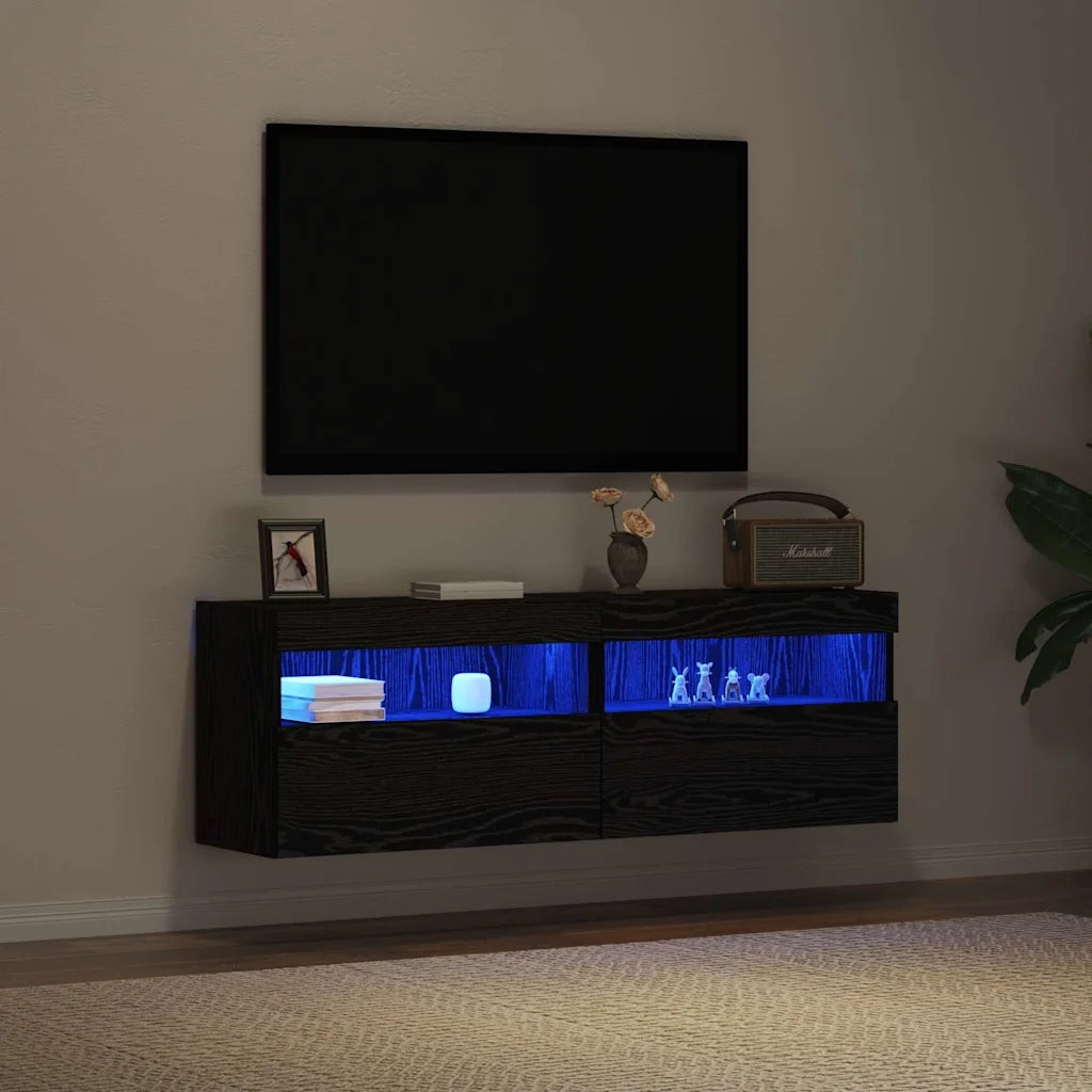 Mobile TV da parete con LED 2 pcs Rovere nero 60 x 30 x 40 cm 862211