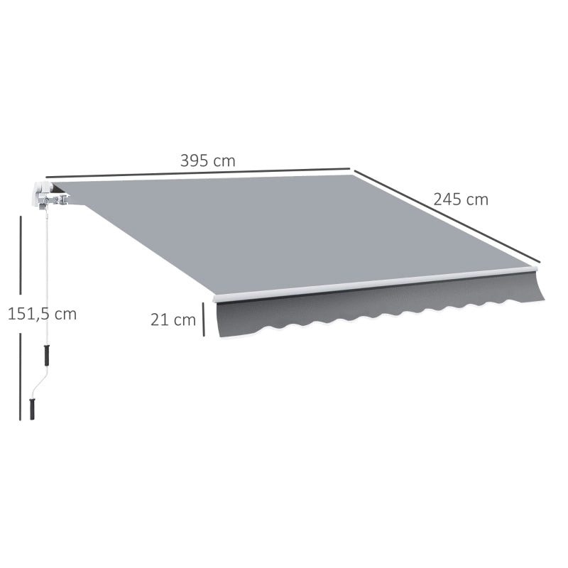 Tenda retrattile protezione solare 3.95 x 2.45 m con manovella telaio metallico tessuto poliestere colore grigio bianco resistente per esterni