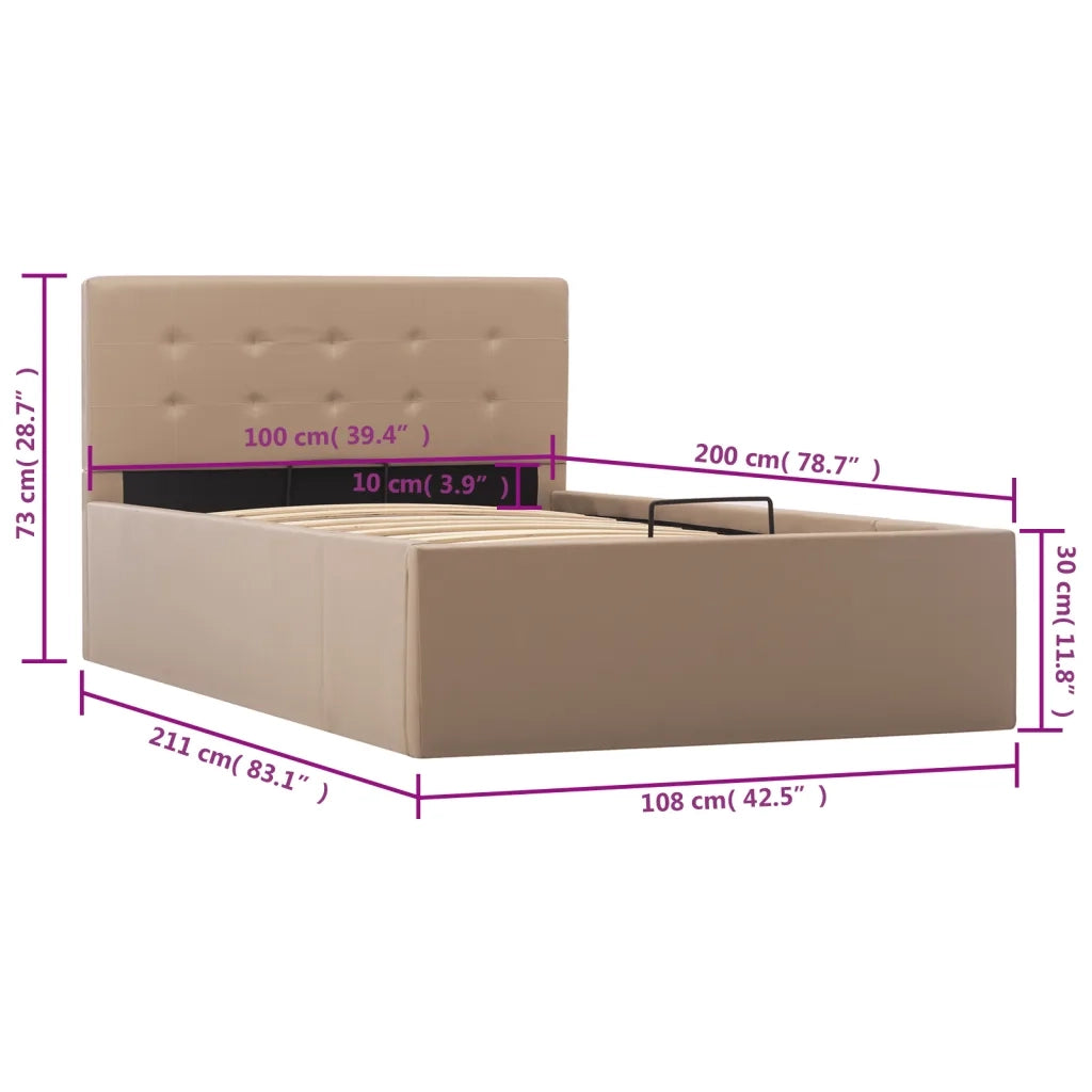 Letto singolo | Letto per adulti | Giroletto Idraulico Cappuccino in Similpelle 100x200cm
