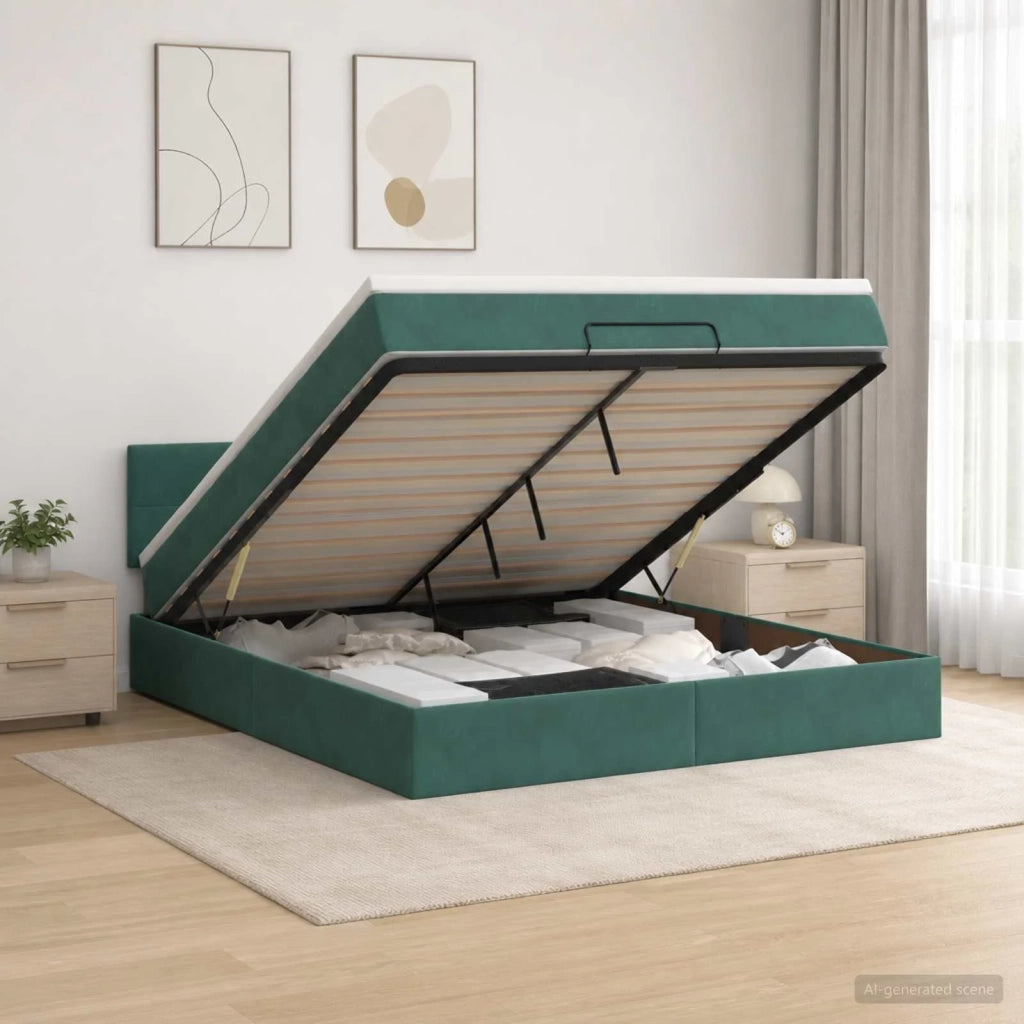 Letto Ottomano con Materasso e LED Verde Scuro 180 x 200 cm 3457158