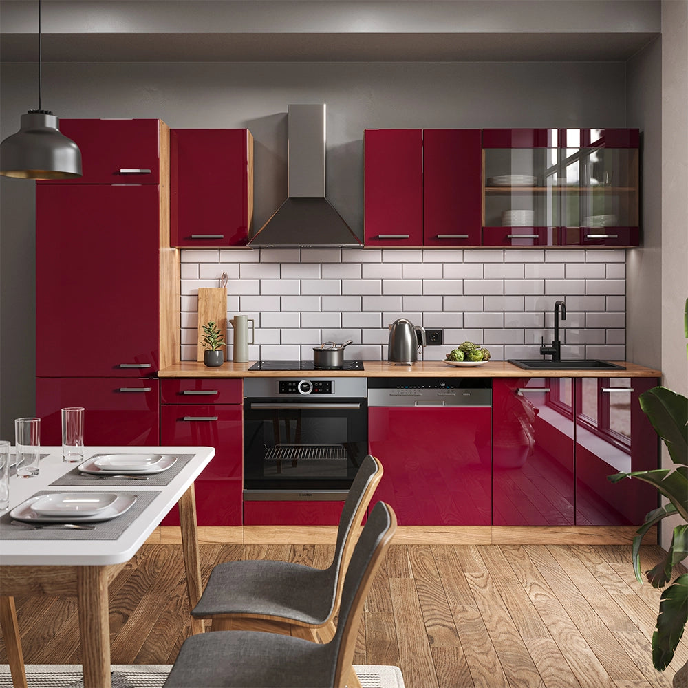 Cucina componibile R-Line Rosso lucido/Rovere dorato 300 cm, PL Antracite Vicco