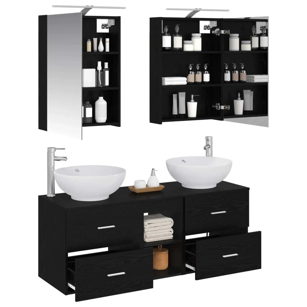 Set di mobili per il bagno 5 pcs Rovere Nero 3406952