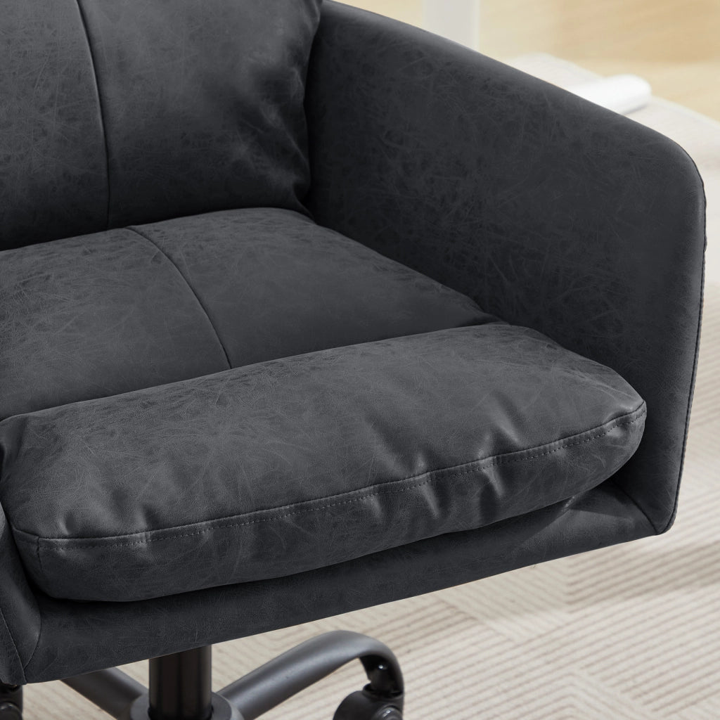 Sedia da ufficio in PU con struttura in metallo e imbottitura ergonomica in schiuma nero per uso quotidiano