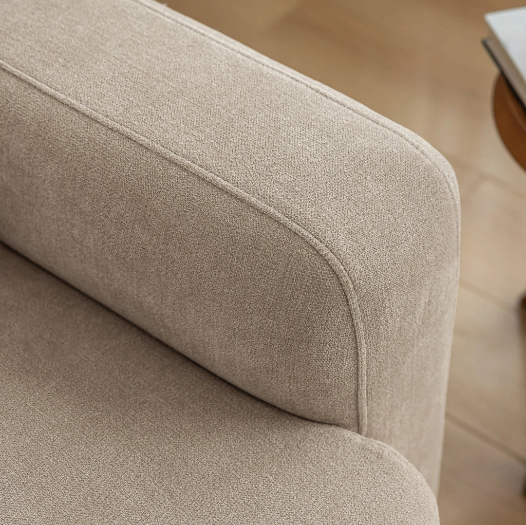 Divano 3 posti in ciniglia beige con 2 cuscini, 211 cm