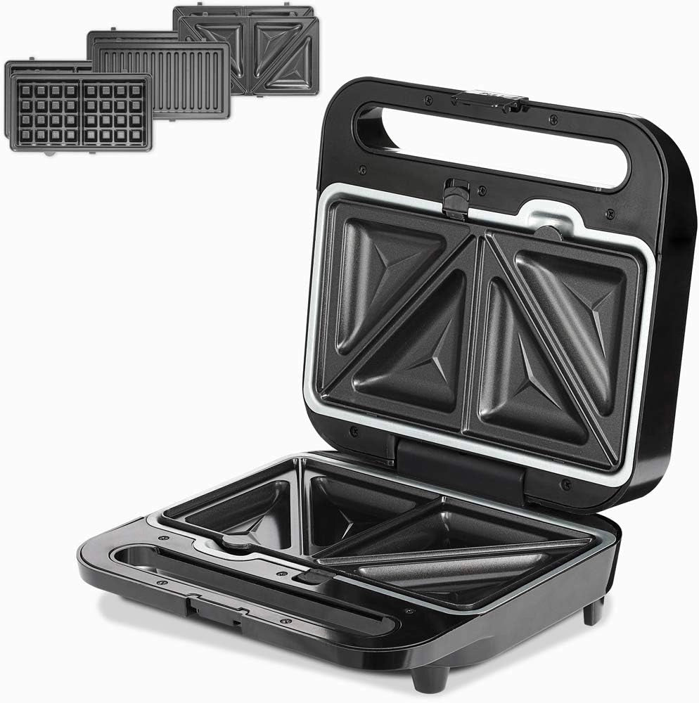 ® Griglia Tostapane 1000W 3 in 1 XXL Rivestimento Antiaderente Sandwich Maker Piastra Elettrica per Cialde Panini Carne