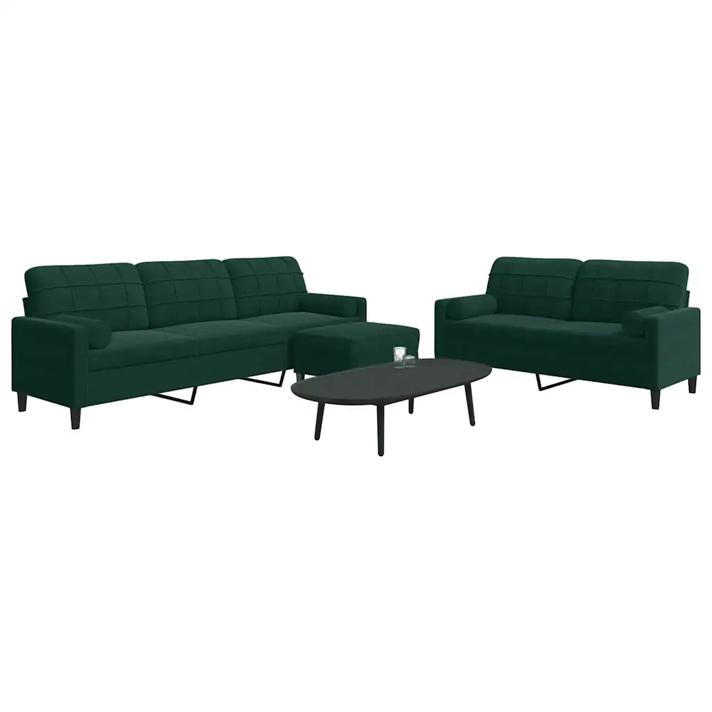 vidaXL Set di Divani 3 pz con Cuscini e Rinforzi Verde scuro Velluto