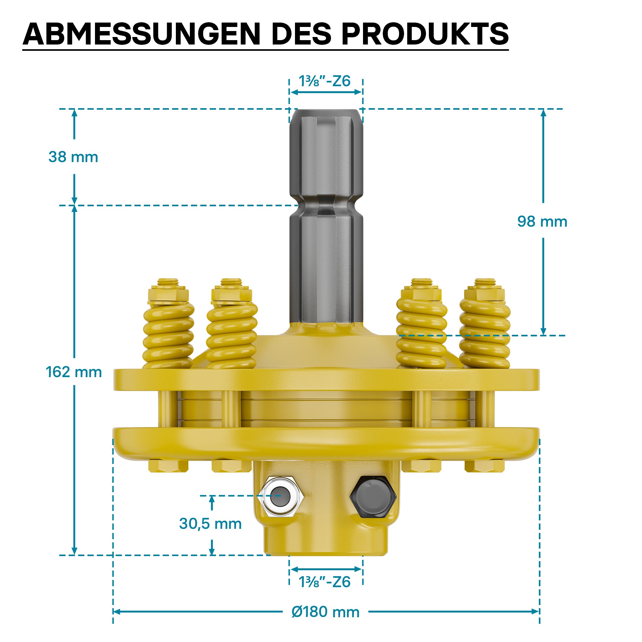 Frizione per albero cardanico scanalato a 6 denti Filetto esterno e interno 1 3/8" Max 1200Nm Giallo